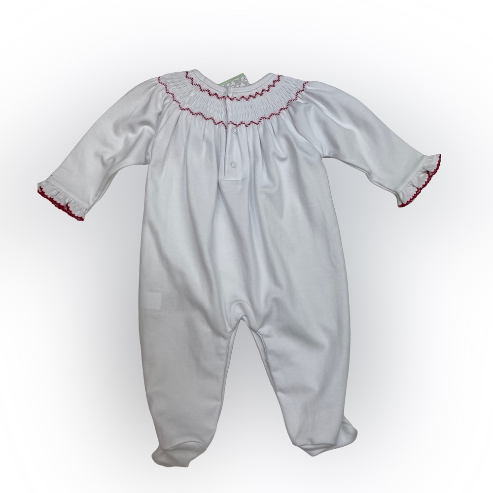 NWT Kissy Pima Santa Smock Embroidered Holiday Medley Ruffle Footie NB - Picture 2 of 4